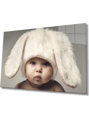 Teknoo Beyaz Şapkalı Bebek Cam Tablo