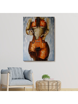 Teknoo Violin Kadın Kanvas Duvar Tablosu, Kadın Keman Sanatı, Suluboya TUVAL-5229