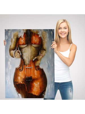 Teknoo Violin Kadın Kanvas Duvar Tablosu, Kadın Keman Sanatı, Suluboya TUVAL-5229
