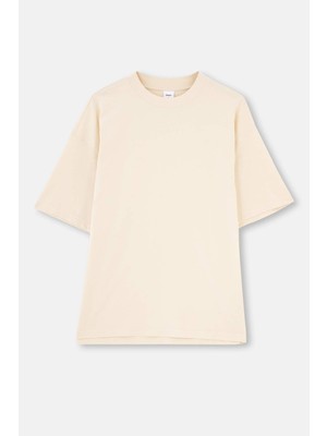 Dagi Ekru Kısa Kollu Oversıze Tshirt