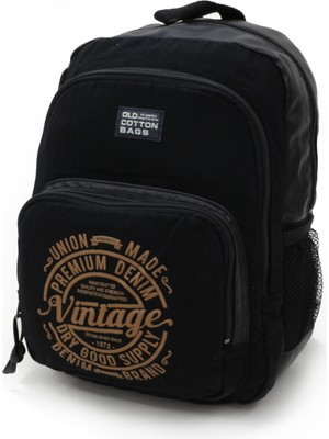 Old Cotton Cargo 7184 Revilla Siyah Sırt Okul Seyahat -15.6 Inç Laptop - Notebook Spor Kanvas Pamuk Kumaş Çantası