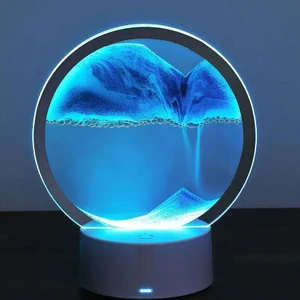 Deco Elit 3D LED Işıklı Kum Saati Gece Lambası 7 Inç Kum Sanatı Ev Ofis Dekorasyonu Mavi