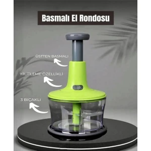 PEMBELİA LİFE Büyük Boy Çelik Bıçaklı Üsten Basmalı El Rondosu Blender Doğan Sebze Doğrayıcı