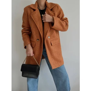LB Laluna Butik Kadın Cepli Astarlı Kaşe Kaban Mont Bukle Kumaş