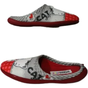 Kız Çocuk Gri-Kırmızı Kedi Figürlü Ev Içi Ultra Hafif Kaymaz Taban Kız Çocuk Terliği GZRTR5288