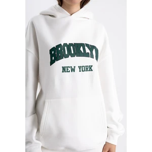 Pull The Hood Unisex Oversize Brooklyn New York  Baskılı Kapşonlu Sweatshirt