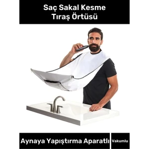 Premium Serisi Pratik Vakumlu Aynaya Yapıştırma Aparatlı Evde Saç Sakal Kesme Beyaz Tıraş Örtüsü