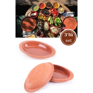 Elizi Çömlekleri 3’lü Mini Oval Sırlı Kase, Çok Amaçlı Toprak Surum Servis Kase 3 Adet Sırlı