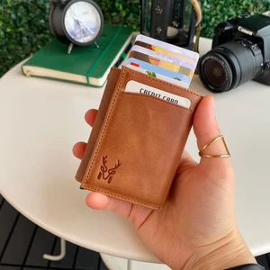 Pescol - Hakiki Deri RFID Korumalı Otomatik Mekanizmalı Akıllı Kartlık/Cüzdan