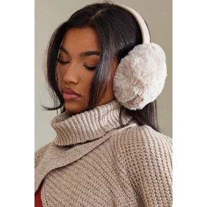 Kadın Peluş Bej Kulaklık Yumuşak Kürklü Katlanabilir Kulak Isıtıcı