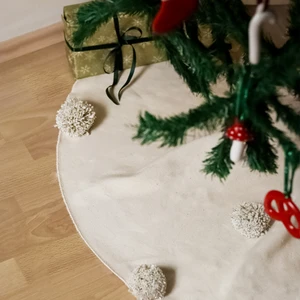 Beige & Stone Ponponlu Yılbaşı Çam Ağaç Altı Örtüsü 120CM Çaplı