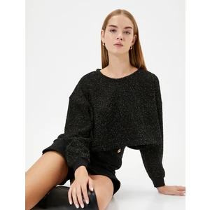 Crop Oversize Tüvit Sweatshirt Uzun Kollu Bisiklet Yaka