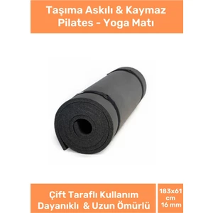 Dayanıklı Taşıma Askılı Konfor Modeli Çift Taraflı Kaymaz Yoga Meditasyon Minderi 16MM Siyah Mat