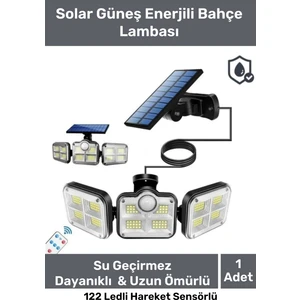Premium Kumandalı Solar Güneş Enerjili 122 Ledli Hareket Sensörlü Bahçe Aydınlatma Sokak Lambası