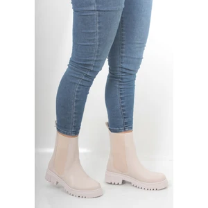 Ayakkabı Yolla Krem Cilt Yandan Lastikli Su Geçirmez Bayan Bot