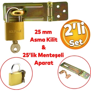 Sandık Kutu Askısı 25 Lik Menteşeli Kilit Aparatı Tosba Kilit 25 mm Asma Kilit 2'li Set