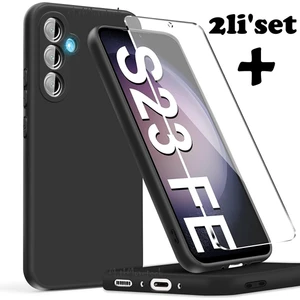 M.TK Moveteck Samsung Galaxy S23 Fe Kılıf Kamera Korumalı Yumuşak Silikon Kap +9h Ekran Koruyucu Cam 2in1 Set