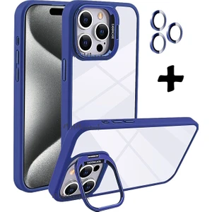 M.TK Moveteck Iphone 15 Pro Max Kılıf Açılır Kapanır Kamera Standlı Kamera Korumalı + Kamera Lens Camı Bumper Pencereli