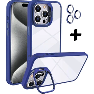 M.TK Moveteck Iphone 15 Pro Kılıf Açılır Kapanır Kamera Standlı Kamera Korumalı + Kamera Lens Camı Bumper Pencereli