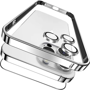 M.TK Moveteck Apple Iphone 15 Pro Kılıf Tam Kamera Korumalı Metal Çelik Gövde Çerceveli Kilitli Bumper Kapak Mat Buzlu Titanyum