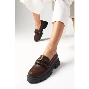 Mio Gusto Judi Kahverengi Kalın Tabanlı Kadın Loafer Ayakkabı