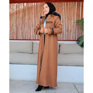 KMK Kombin Kmkkombin Kadın Tam Boy Büyükbeden Deri Detaylı Kaşe Kaban Özaltay