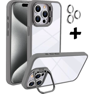 M.TK Moveteck Iphone 15 Pro Max Kılıf Açılır Kapanır Kamera Standlı Kamera Korumalı + Kamera Lens Camı Bumper Pencereli