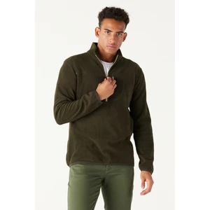 Altınyıldız Classics Erkek Haki Standart Fit Normal Kesim Fermuarlı Dik Bato Yaka Isı Koruyan Polar Sweatshirt