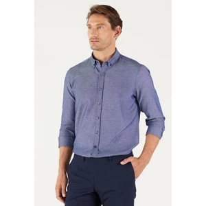 Altınyıldız Classics Erkek Lacivert Düğmeli Yaka Kolay Ütülenebilir Pamuklu Slim Fit Dar Kesim Oxford Gömlek