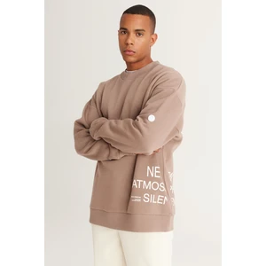 Altınyıldız Classics Erkek Bej Oversize Fit Bol Kesim Içi Polarlı 3 Iplik Pamuklu Baskılı Sweatshirt