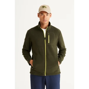 Altınyıldız Classics Erkek Haki Standart Fit Normal Kesim Dik Yaka Cepli Fermuarlı Soğuk Geçirmez Sweatshirt Polar Ceket