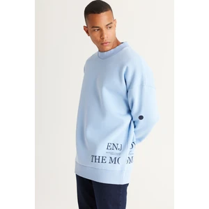 Altınyıldız Classics Erkek Açık Mavi Oversize Fit Bol Kesim Içi Polarlı 3 Iplik Pamuklu Baskılı Sweatshirt