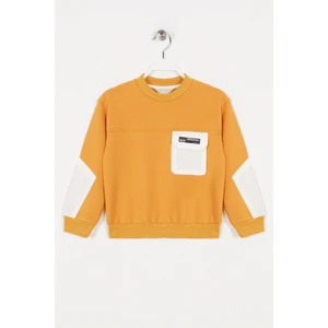Erkek Çocuk Hardal Renkli Cepli Kolları Yamalı Sweatshirt
