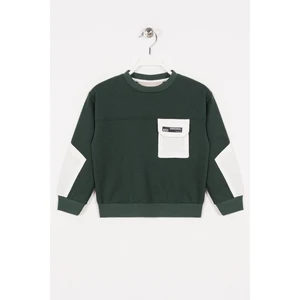 Erkek Çocuk Haki Renkli Cepli Kolları Yamalı Sweatshirt