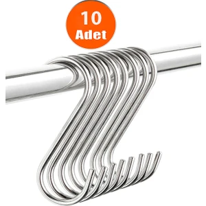 S Kanca, 7,5 Cm, Mutfak Kanca, Banyo Kanca, Gardırop Kanca, Nikel Renk- 10 Adet