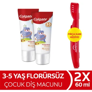 3-5 Yaş Portakal Aromalı Florürsüz Çocuk Diş Macunu 60 ml x2 Adet + Fırça Kabı Hediye