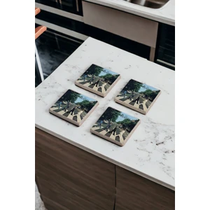 The Beatles Müzik Grubu Doğal Taş Traverten Bardak Altlığı 4 Lü Set