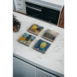 Vincent Van Gogh Tabloları Doğal Taş Traverten Bardak Altlığı 4 Lü Set