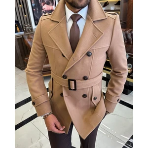 Italyan Stil Erkek Kısa Kaşe Trençkot Mont Kaban Camel T10076