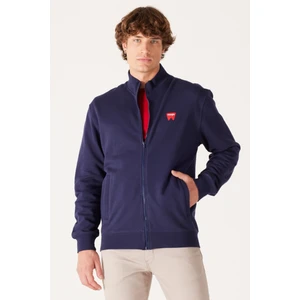 Regular Fit Normal Kesim %100 Pamuk Dik Yaka Fermuarlı Lacivert Sweatshirt Ceket