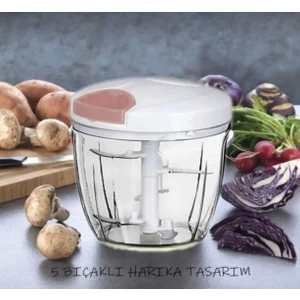 PEMBELİA LİFE 5 Bıçaklı Ipli El Rondosu Büyük Boy Sebze Doğrayıcı 1000ML Soğan Sebze Doğrayıcı