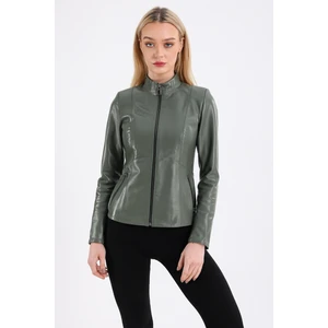 Deri Effect Kadın Yeşil Deri Ceket