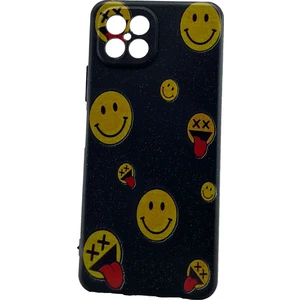 Omix X600 Kılıf Emoji Gülenyüz Desenli Siyah Kapak Korumalı Kılıf