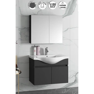 Yıldız 80 cm Antrasit Gri Mat Mdf Seramik Lavabolu Asma Banyo Dolabı Takımı