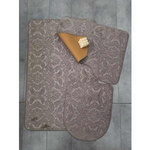 Bonny Home 3’lü Kapuçino Ultrasoft Desenli Klozet Takımı Banyo Halısı Paspas Seti