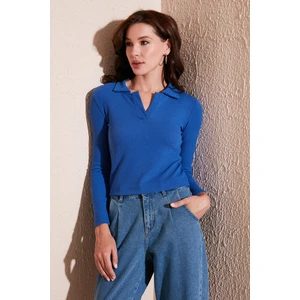 Dar Kesim Bürümcük Kumaş Fitilli Polo Yaka Bluz Kadın Bluz 5865448