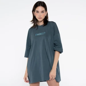 Friday Offset Ness Kadın Petrol %100 Pamuk Kol Ve Yaka Dizayn Kesikli Bisiklet Yaka Oversize Tshirt
