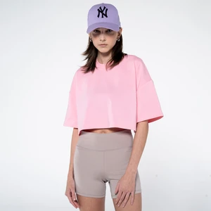 Friday Offset Monica Kadın Pembe %100 Pamuk Bisiklet Yaka Ekstra Oversize Crop Tişört