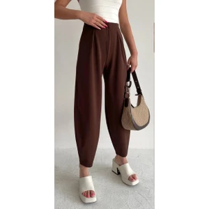 Kadın Koyu Kahve Balon Pantolon Full Likralı Beli Lastikli Günlük Trend