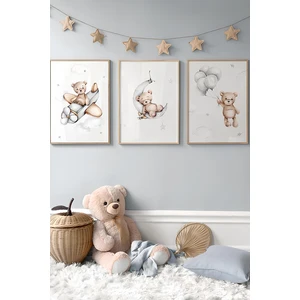 3 Parça Ahşap Çerçeve Görünümlü Mdf Tablo Seti